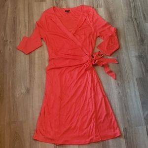 Pink wrap midi dress, 3/4 sleeves. Size large NWOT